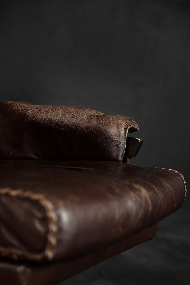 Modern Scandinavian brown leather swivel chair, 1970s