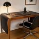 Vintage curved wood and leather desk – 1970s/80s