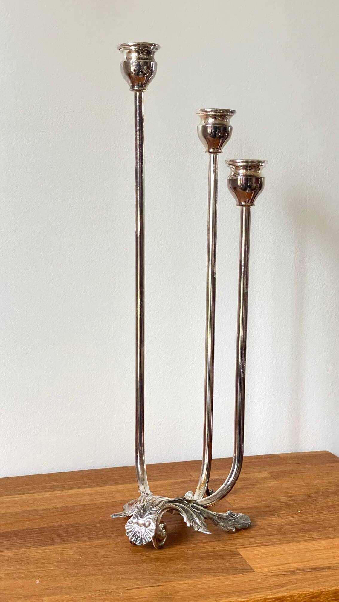 CANDLE HOLDER 3 Lights METAL Patinated Chrome