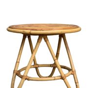 Pair of tripod coffee tables in rattan from the 1950s.