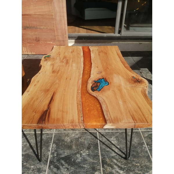 table basse design bois massif resine epoxy selency