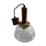 Copper suspension with white striped blown glass