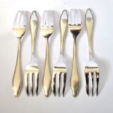 6 fourchettes à dessert modernistes en métal argenté chantourné DEETJEN