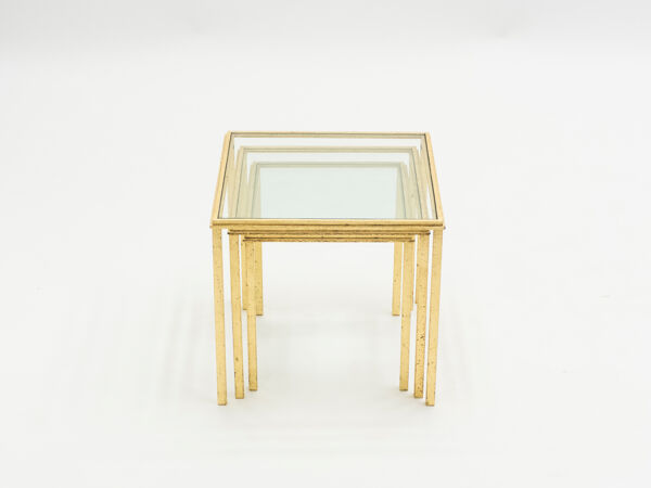 Tables gigognes fer forgé dorée de Robert Thibier années 60