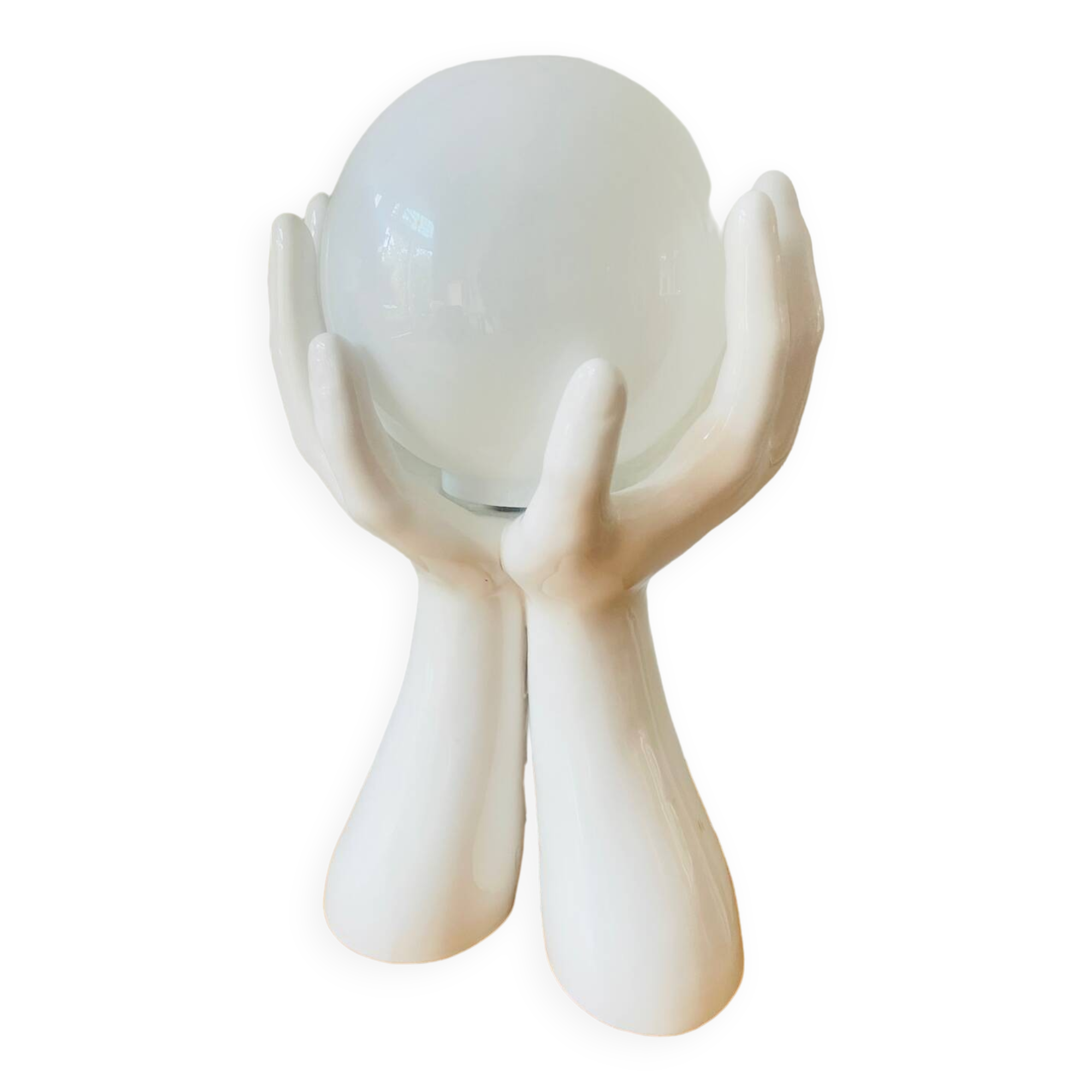 Lampe à main vintage en céramique blanche. France années 1970. Style Memphis