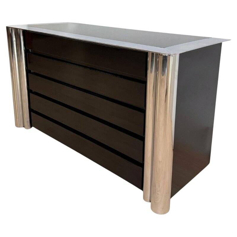 Commode laquée noire en chrome par A. Mosca pour Cinova, Italie, 1969