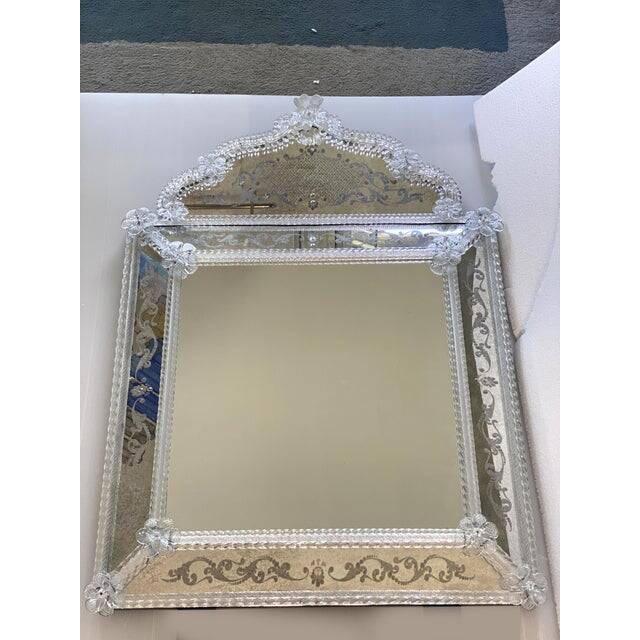 Contemporary venetian squared floreal hand-carving mirror in murano glass