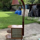 Illuminated bar cabinet in brown walnut Art Deco 1950s with lamp and brass.