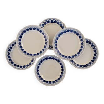 Assiettes Plates Faïence Ancienne FB Badonviller Motif Bleu Vintage