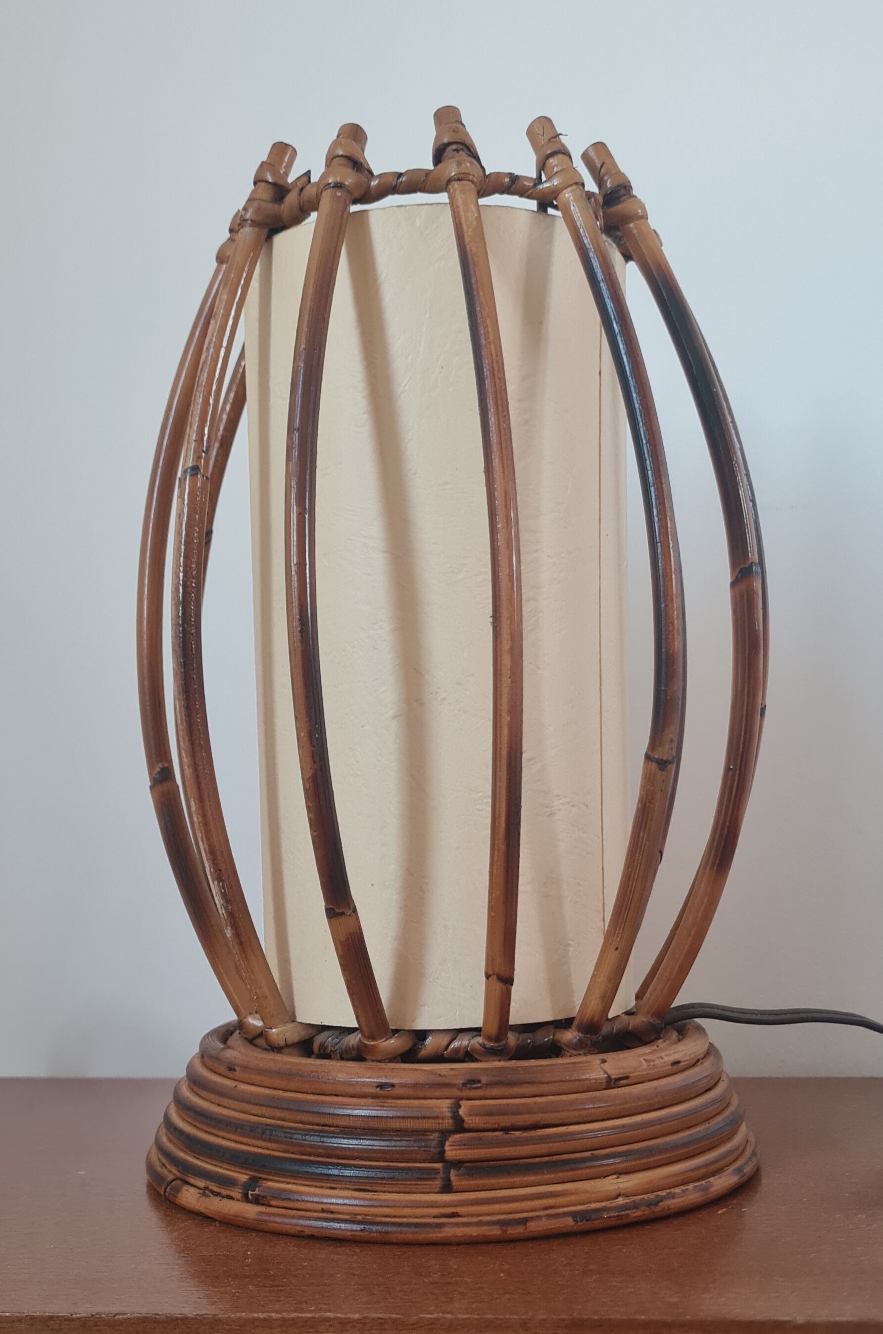 Rattan and bamboo table lamp by Louis Sognot 1960
