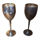 Pair of vintage silver metal wine glasses