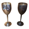 Pair of vintage silver metal wine glasses