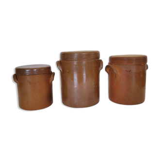 Lot de 3 pots à couvercles en grès