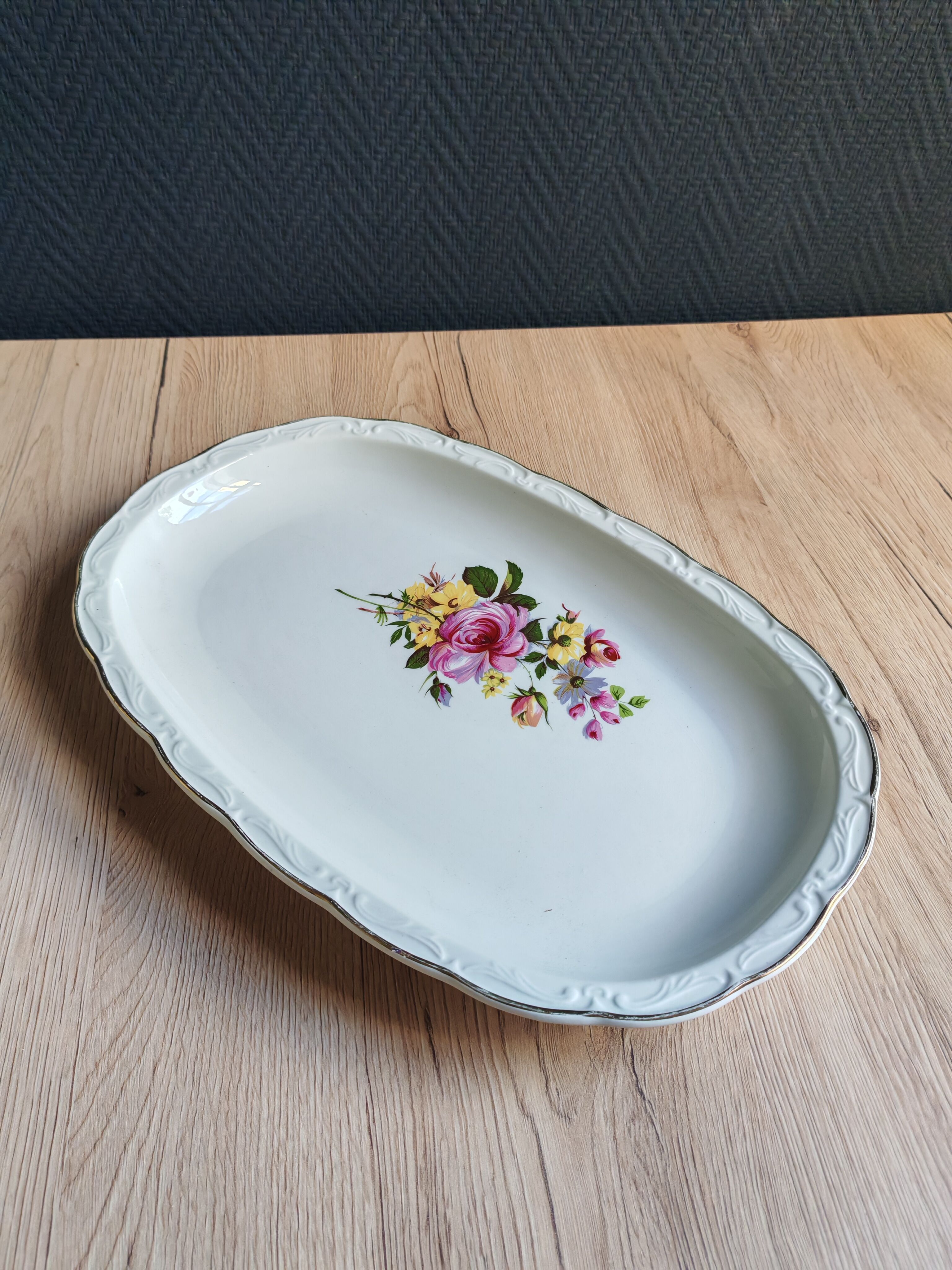 Vintage oval serving platter in white porcelain