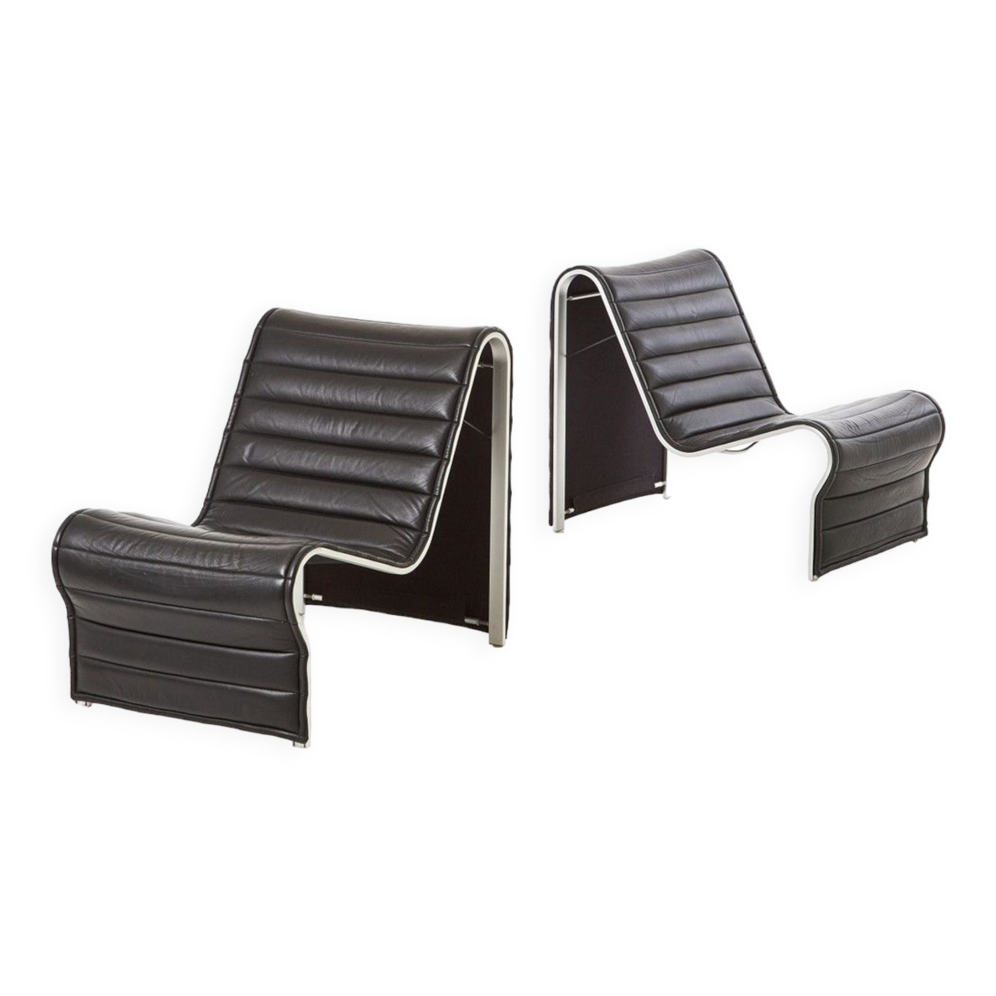 Pair of leather and aluminum lounge chairs by Eric Sigfrid Persson 60s 70s