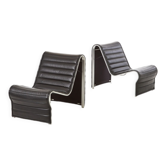 Pair of leather and aluminum lounge chairs by Eric Sigfrid Persson 60s 70s