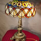 Lampe ancienne restaurer bronze massif 52x30 abat jour style tiffany