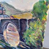 Landscape village old gouache bridge / paper 65/50cm