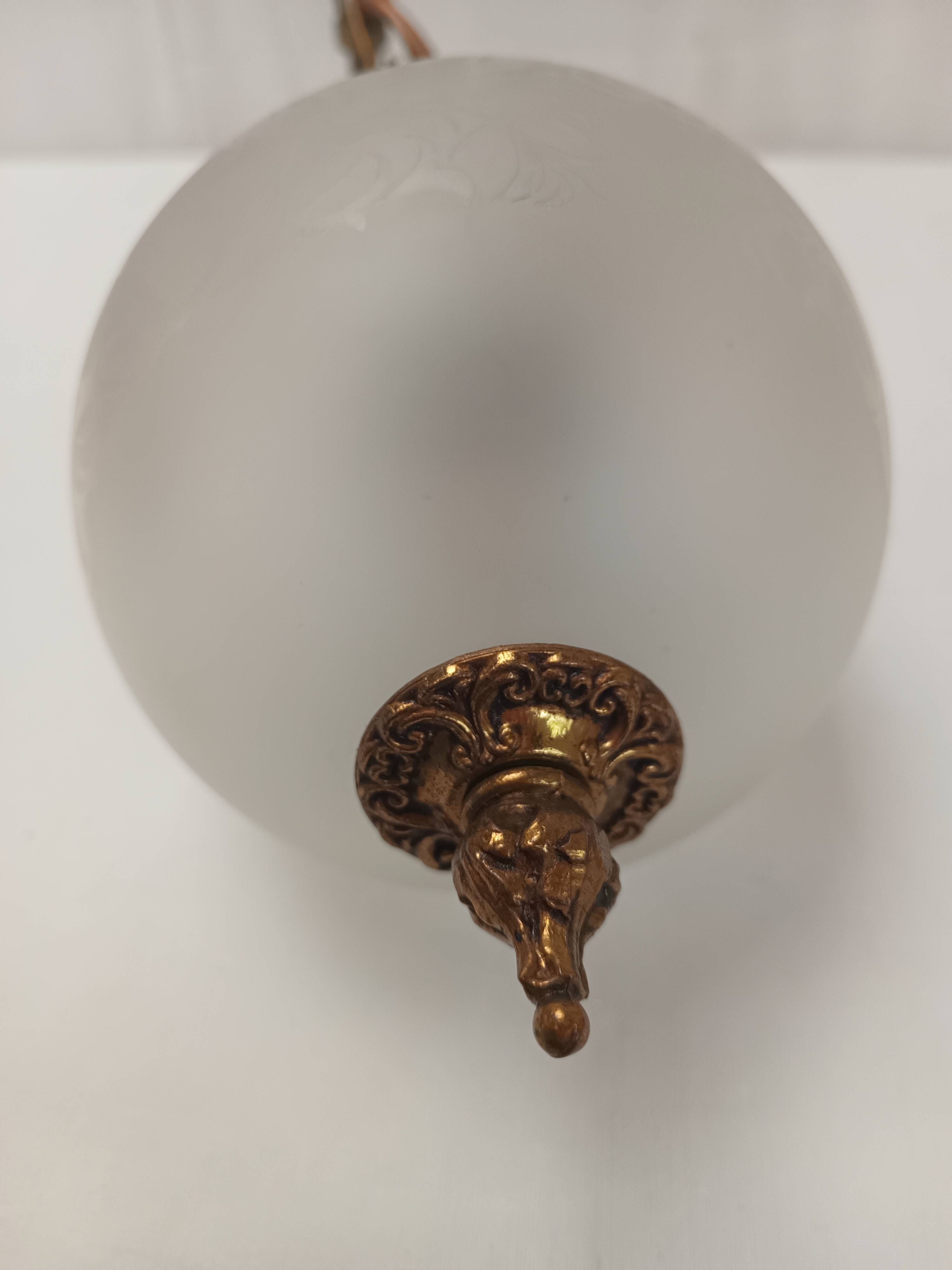 lustre ancien bronze globe gravé lanterne suspensions décoration