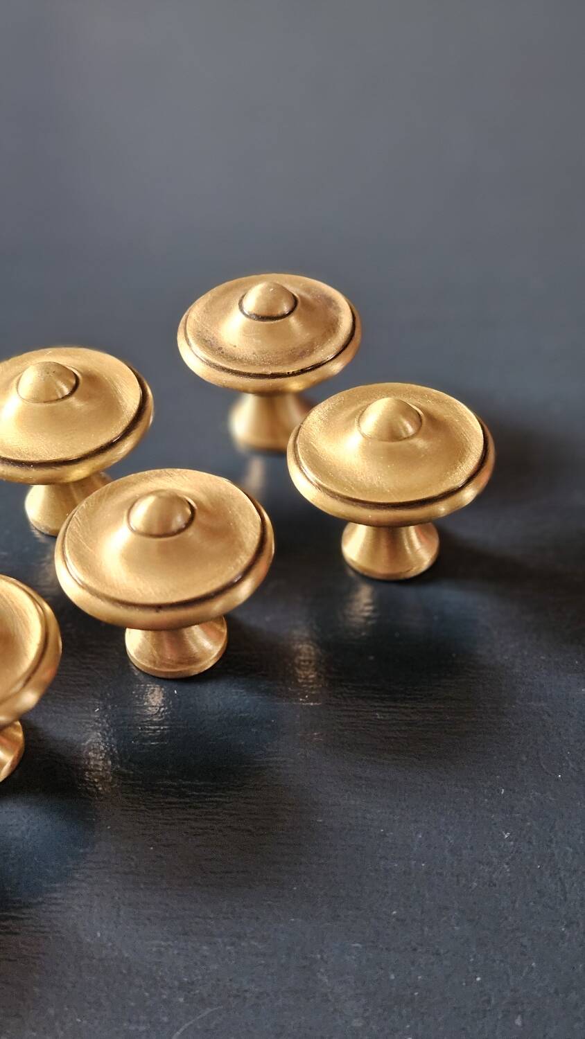 8 patinated brass furniture knobs