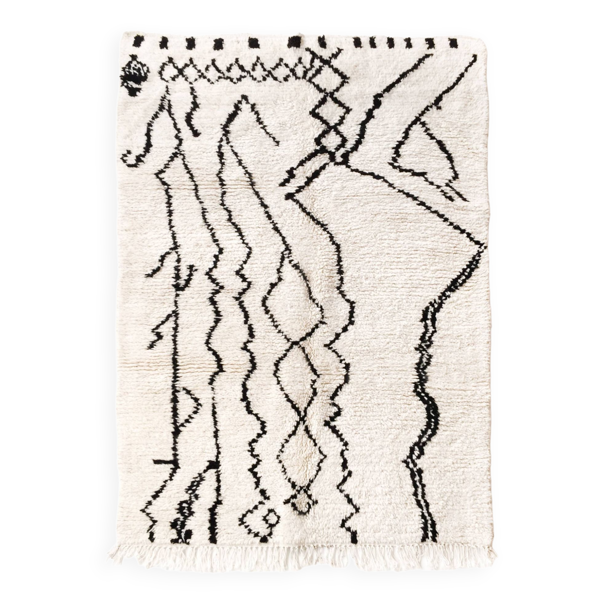 Moroccan Berber rug Azilal ecru and black 2.08x1.33m