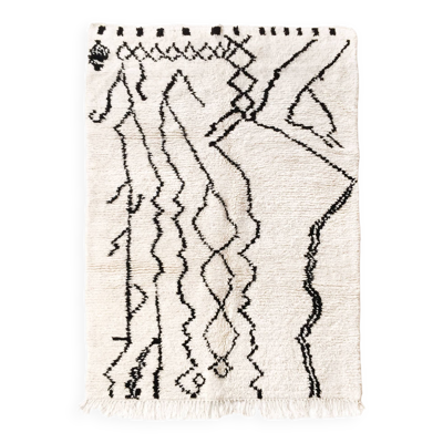 Tapis berbère marocain Azilal écru et noir 2,08x1,33m