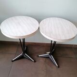 Pair of round vintage bistro tables, pedestal table
