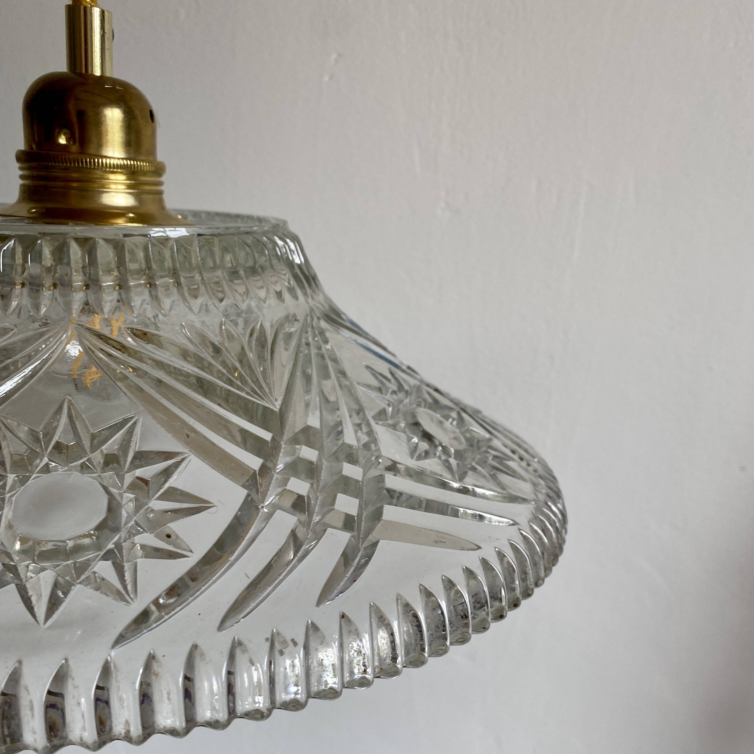 Suspension abat-jour vintage en verre - collection vaisselle -