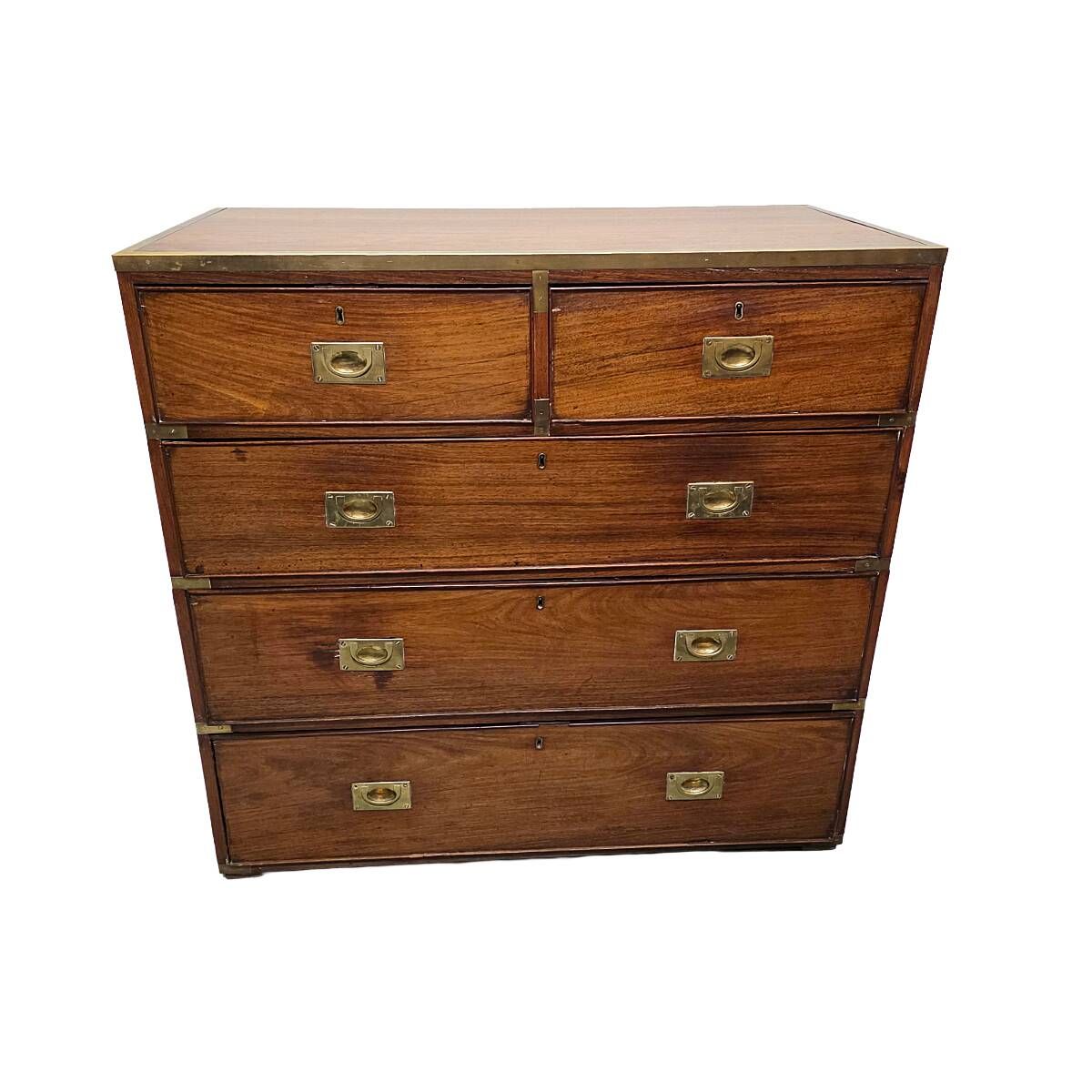 Antique English Mahogany Campaign Chest Of Drawers, 1820/30s