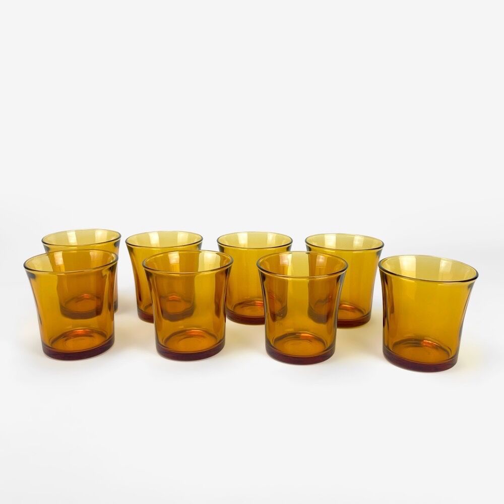 8 wine glasses Duralex amber color 70s