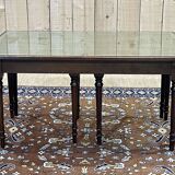 English nesting tables in mahogany and leather top under glass - work from the 1950s
