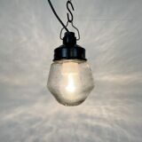 Industrial Bakelite Pendant Light with Frosted Glass, 1970s