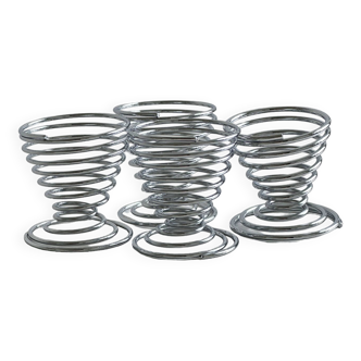 4 stainless steel egg cups, spiral stainless steel egg holder.