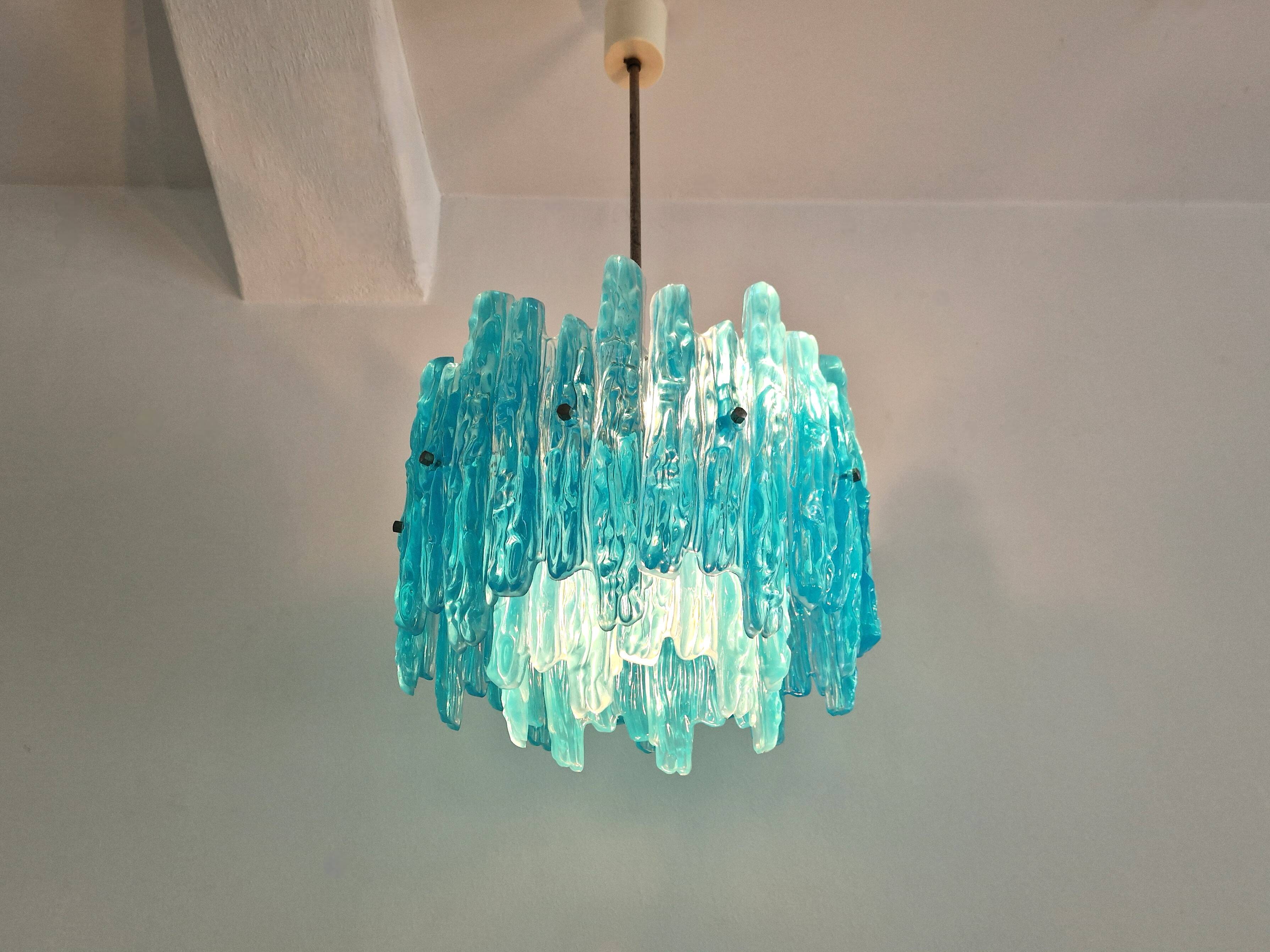 Turquoise lucite vintage pendant lamp, 1970's