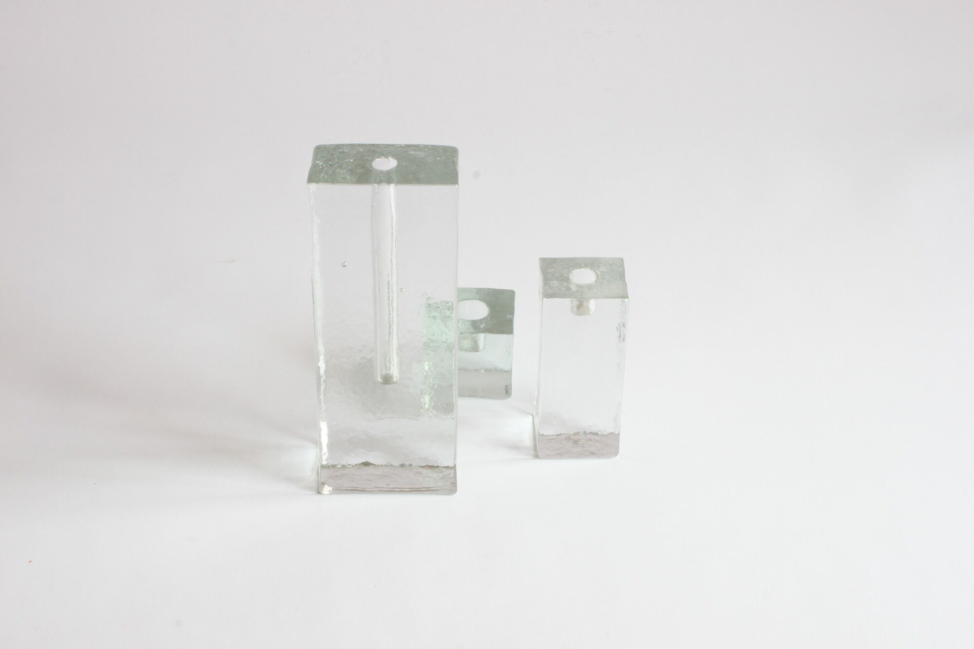 Glass block candlesticks and solifleur vase by Walther glass, Germany 1960s.