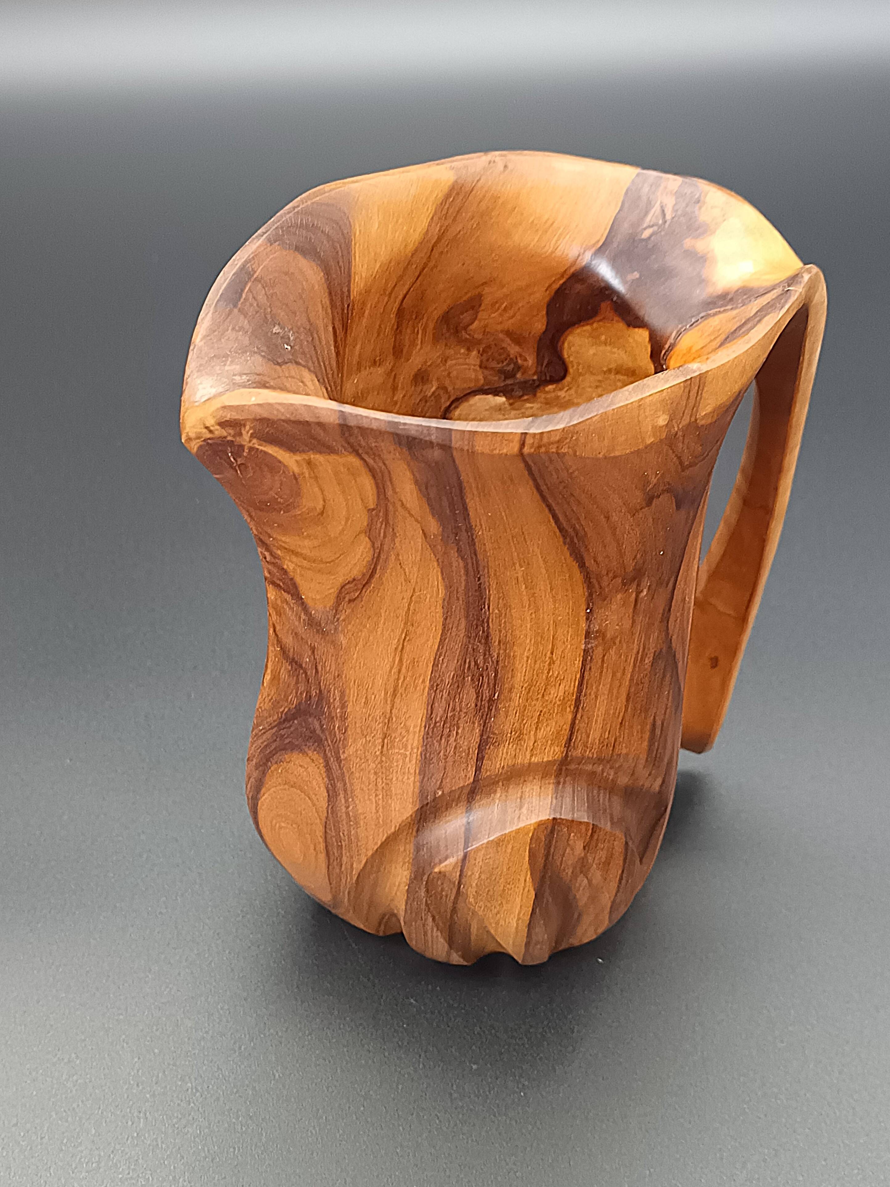 Artisanal Vintage Pitcher Carved Solid Olive Wood Hnos Olivo Spain (17