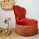 Red velvet toad armchair with fringes
