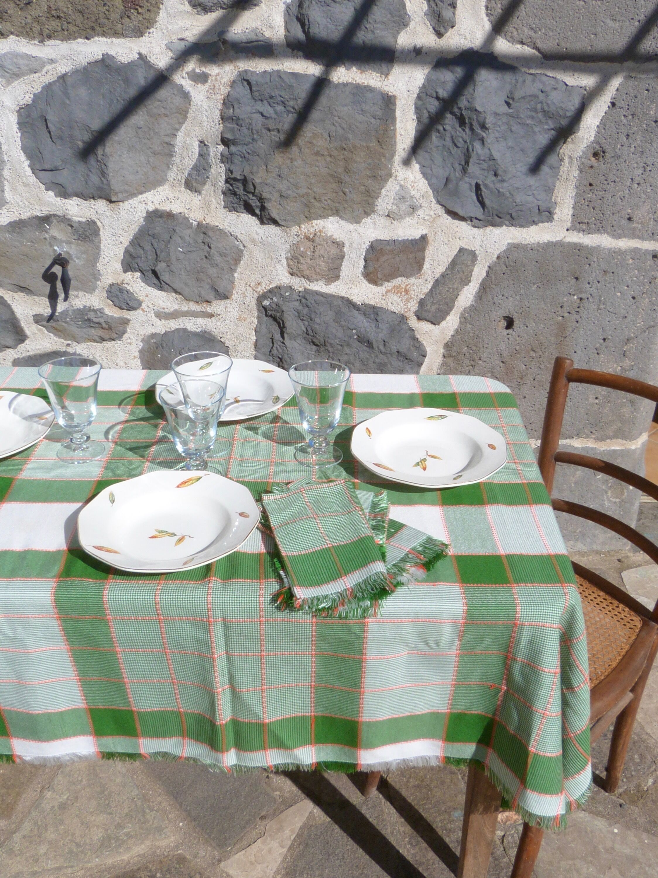 Nappe vintage à carreaux verts et blancs