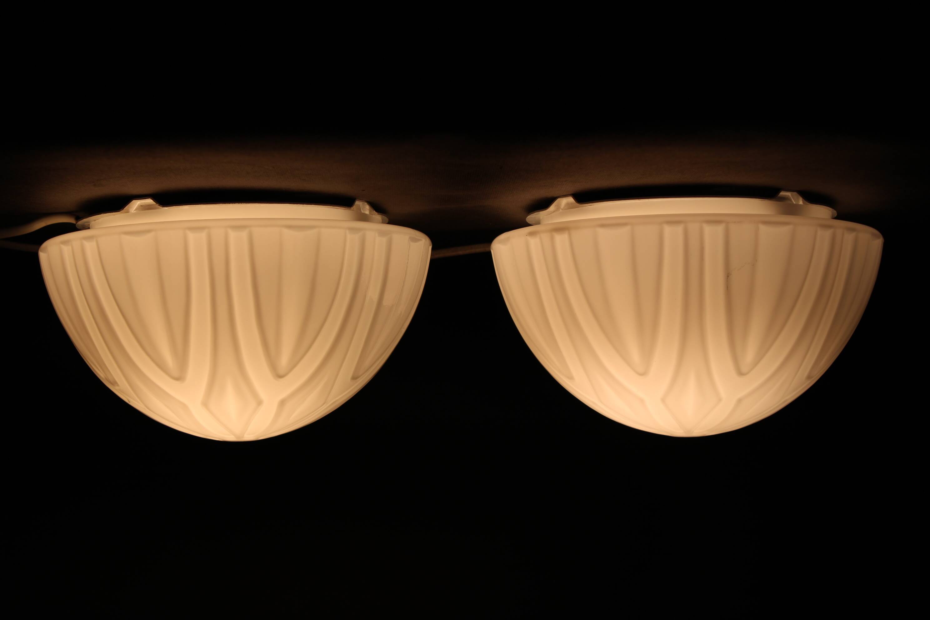 1970s Pair of Ceilink or Wall Lights in Milky Glass, Czechoslovakia