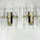 Sciolari, set of two large sconces in glass and gilded brass. Italy 1970s