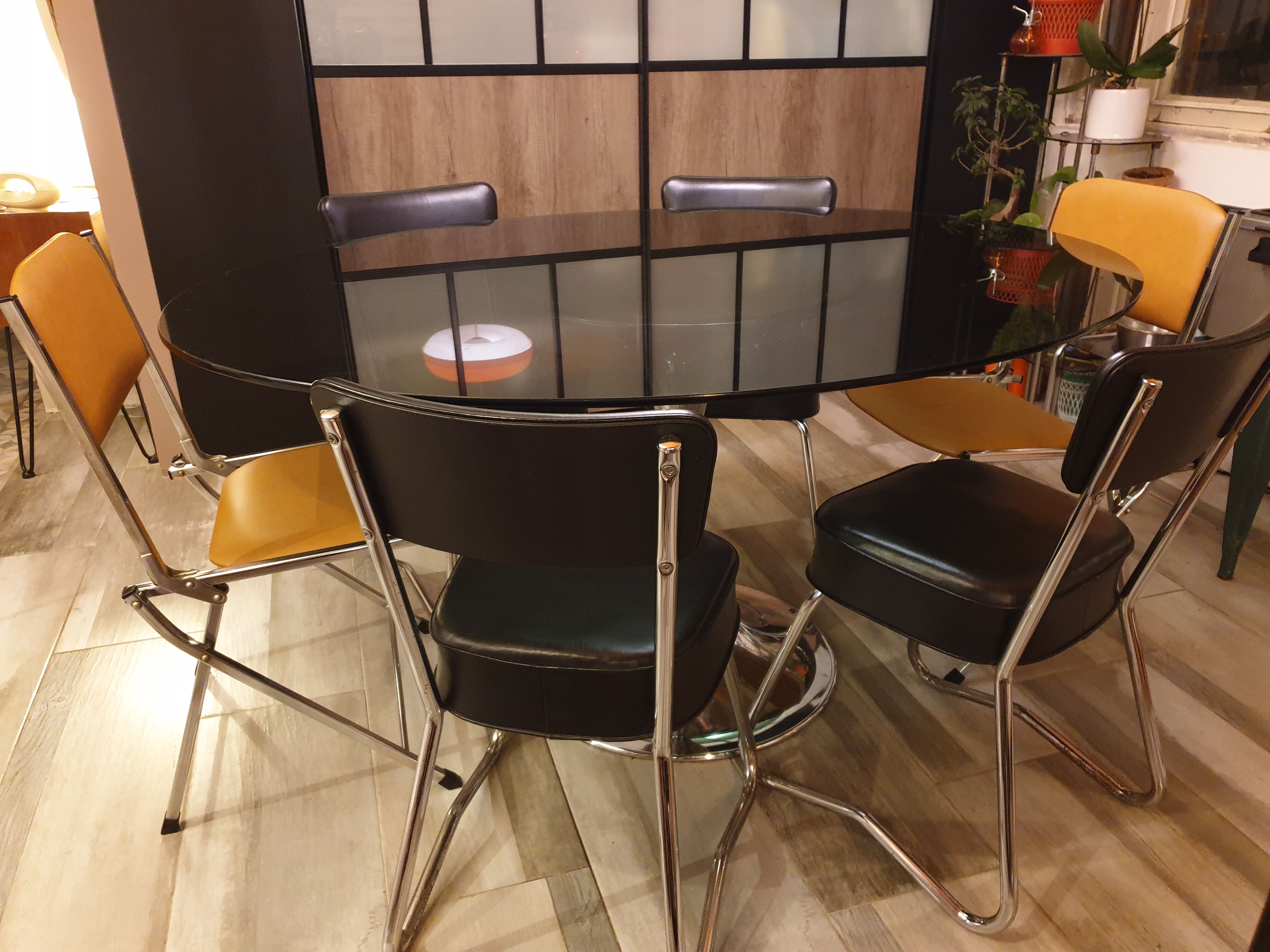 Série  de 4 chaises  Ronéo mobilier industriel  1950