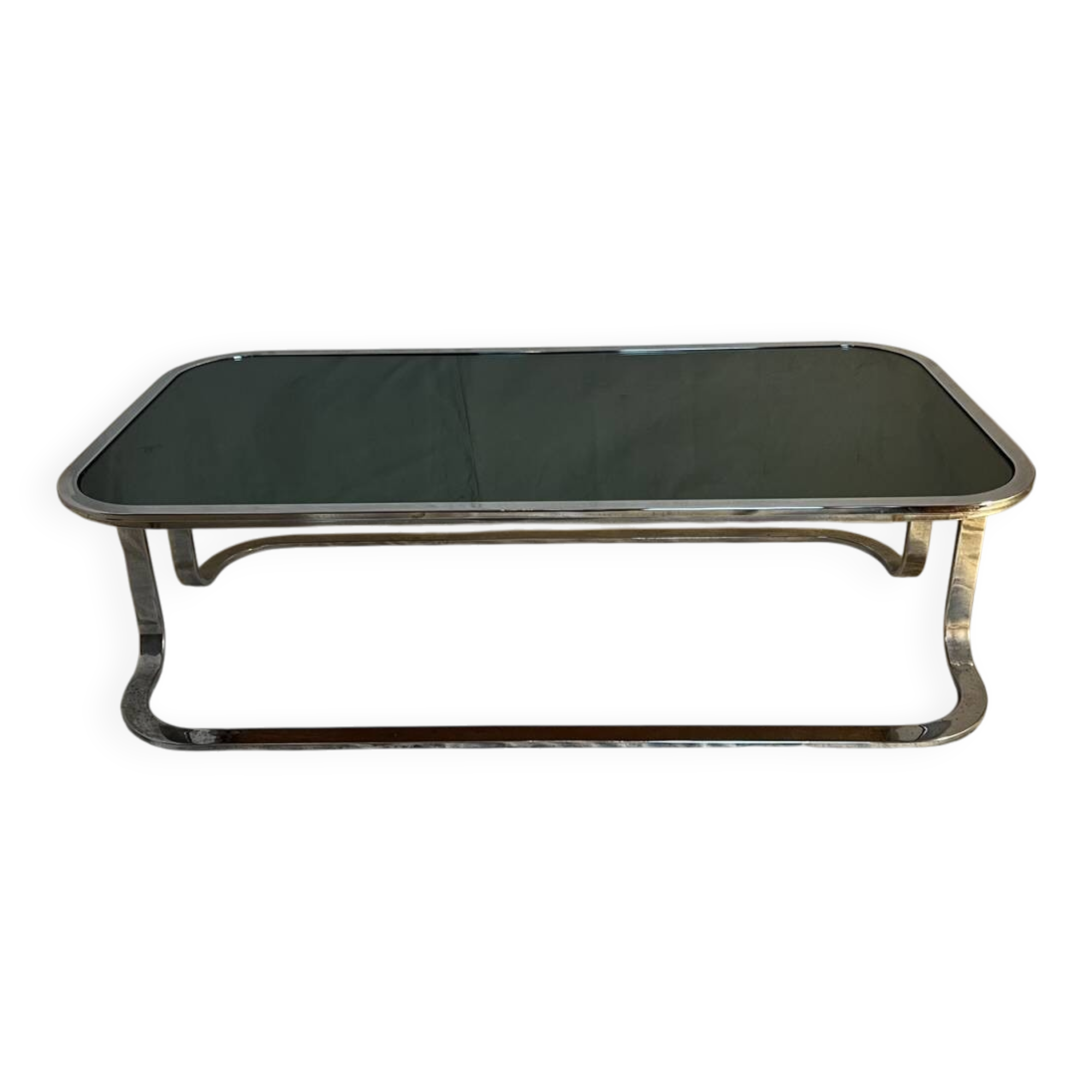 Vintage chrome coffee table with smoked glass, Space Age, 1970s.