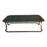 Vintage chrome coffee table with smoked glass, Space Age, 1970s.