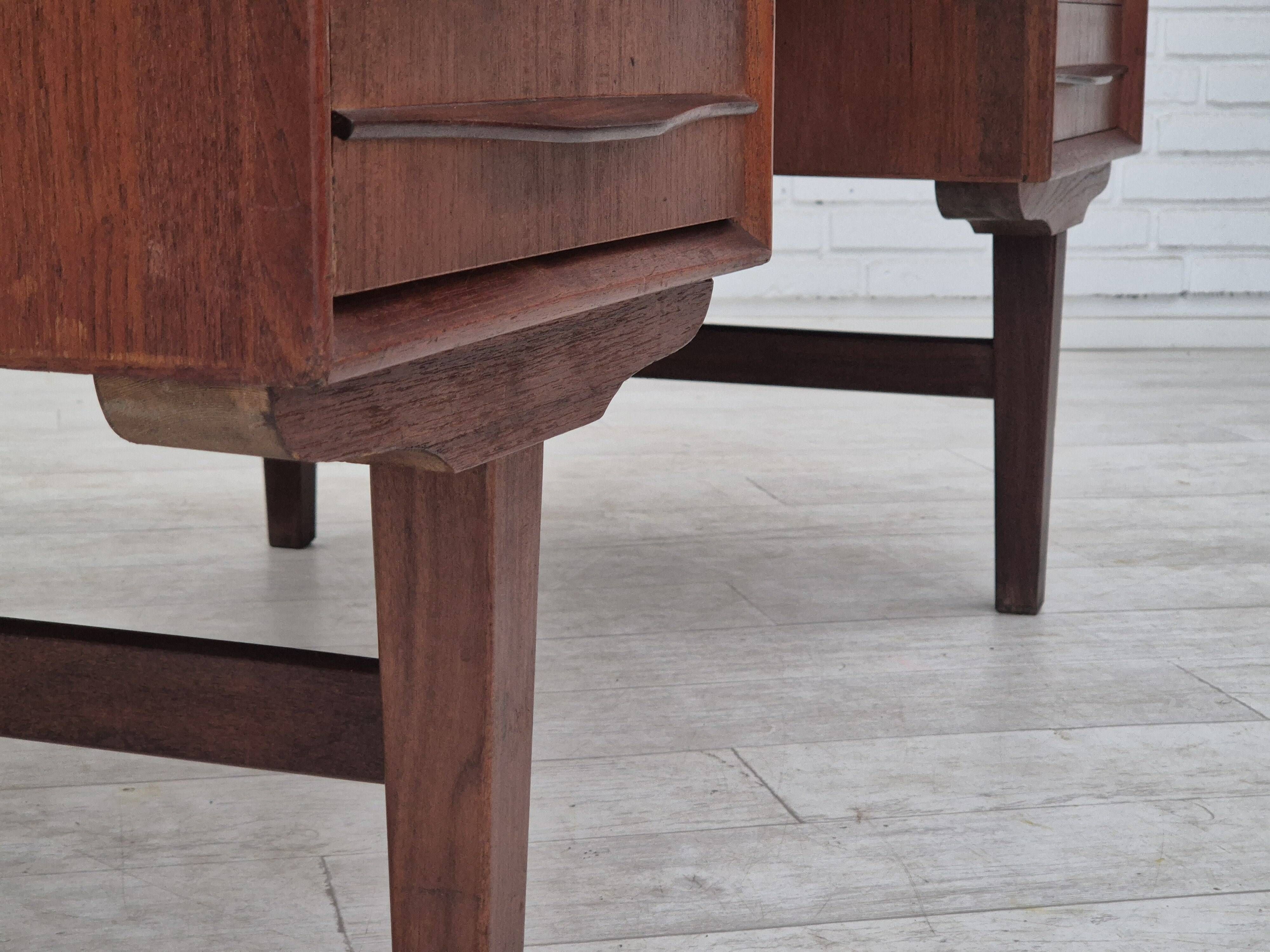 1960s, Danish double-sided, free standing desk, original condition, teak wood, drawers, sliding door