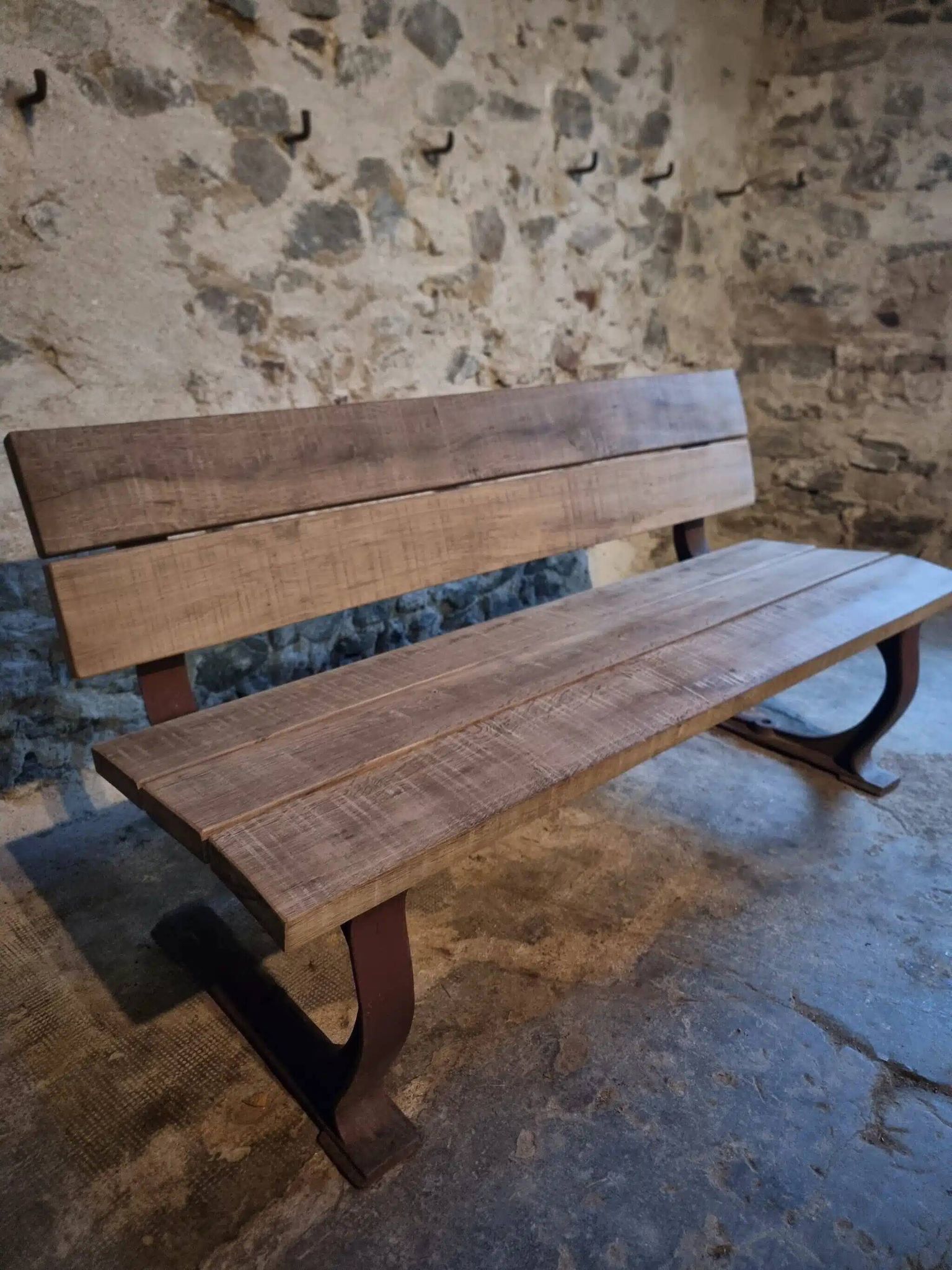 Vintage garden bench – oak and cast iron – from the 1960s