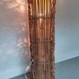 Vintage wicker and bamboo floor lamp