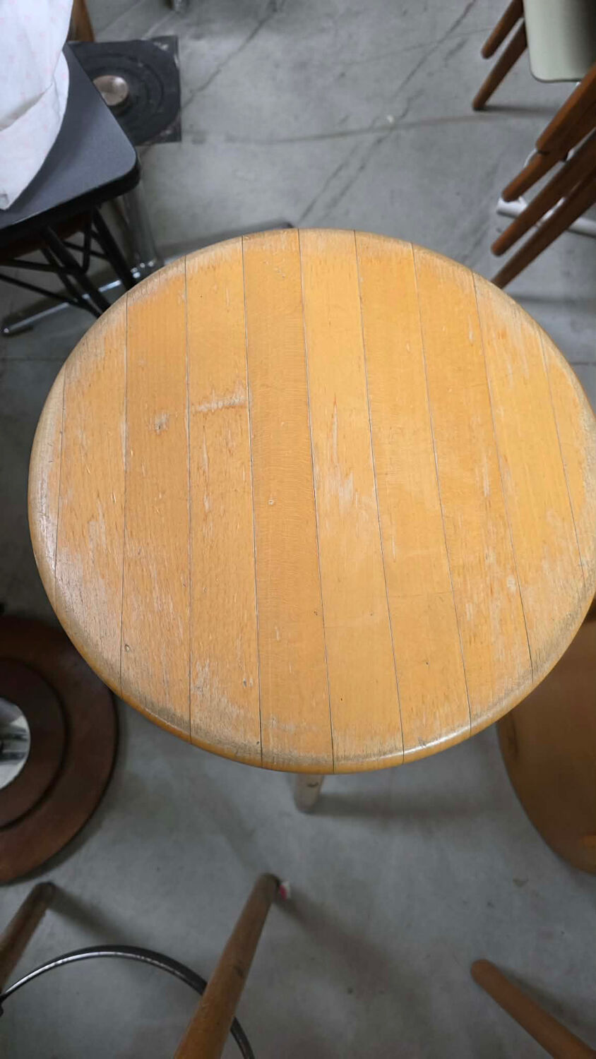 8 mid-century modern bar stools in beech and hammered iron