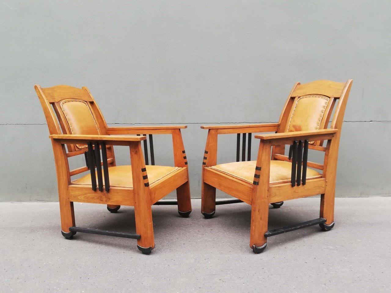 Pair of constructivist armchairs amsterdam school circa 1920