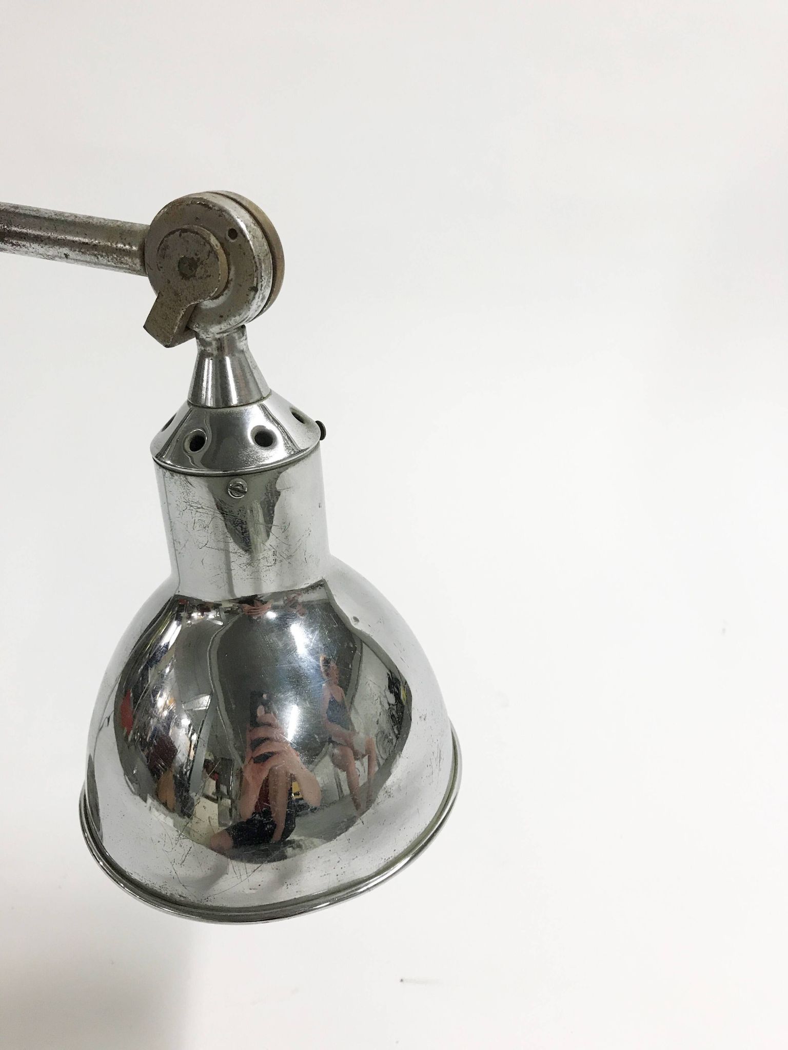 Vintage industrial chrome work light by AGI, 1930s