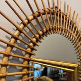 Miroir soleil vintage en rotin